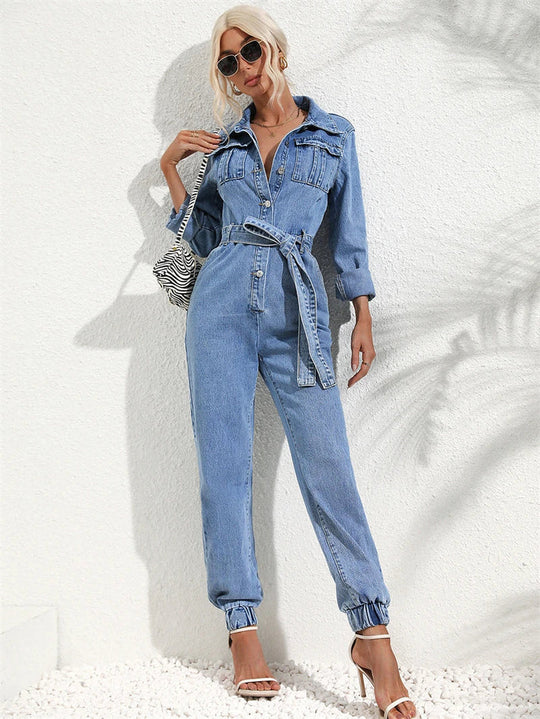 Denim Jumpsuit Dames | Riemdetail & Flatterend Vrouwelijk Silhouet