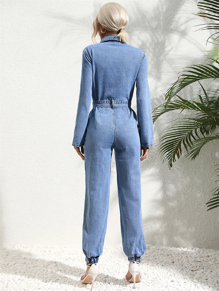 Denim Jumpsuit Dames | Riemdetail & Flatterend Vrouwelijk Silhouet