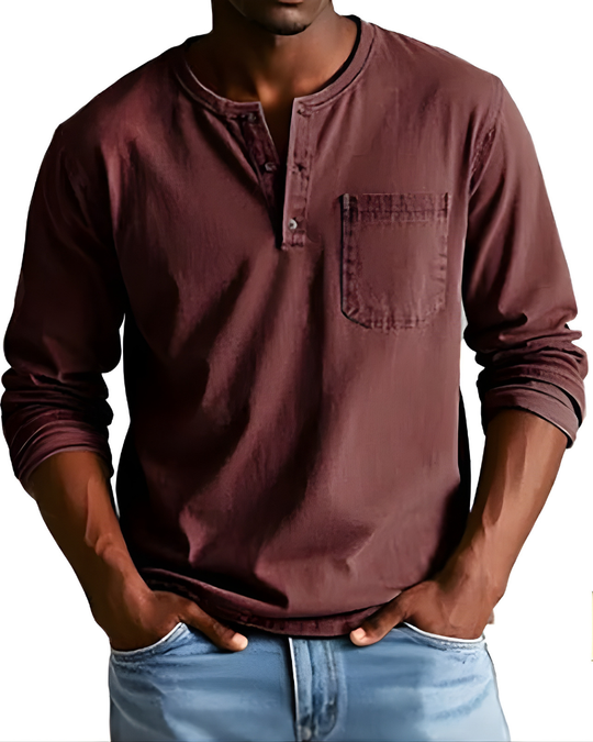 Denim Shirt Heren | Henley Halslijn & Praktische Borstzak