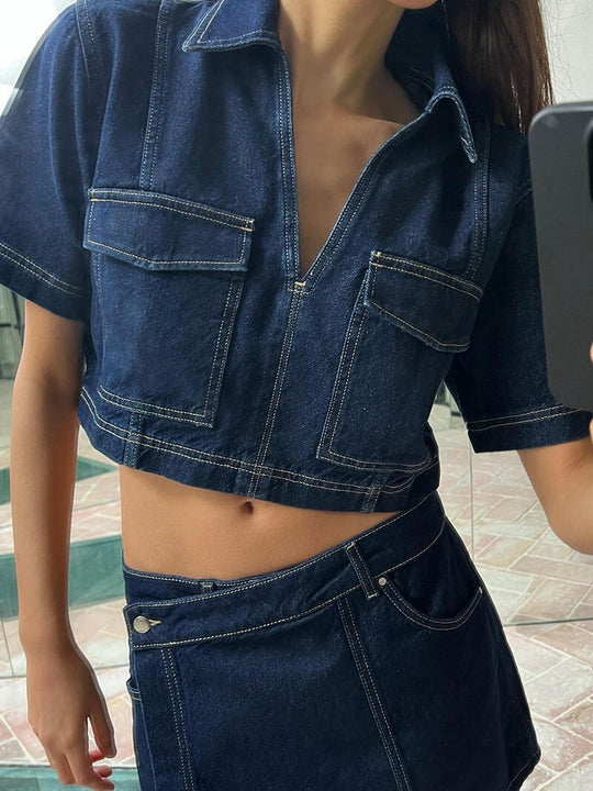 Denim set Dames | Spijker blouse & Skort