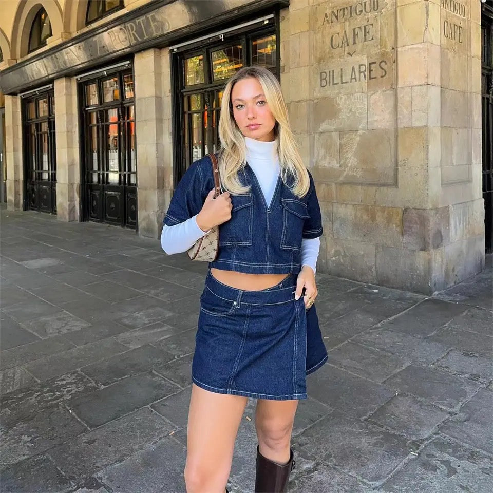 Denim set Dames | Spijker blouse & Skort