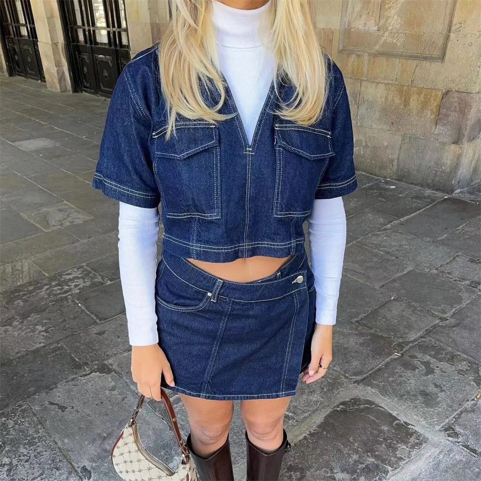 Denim set Dames | Spijker blouse & Skort