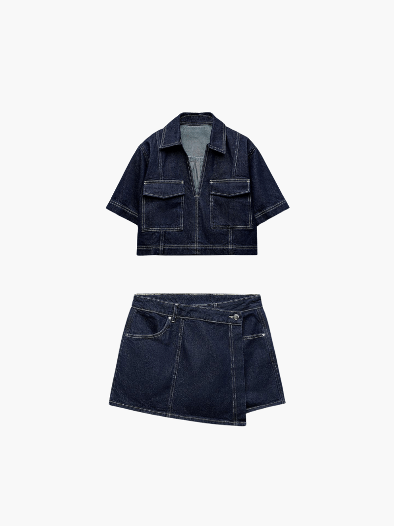 Denim set Dames | Spijker blouse & Skort