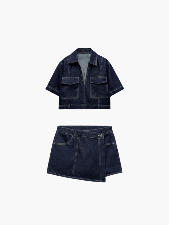 Denim set Dames | Spijker blouse & Skort