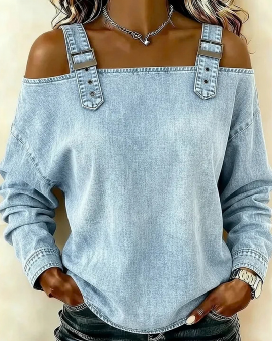 Denim top Dames | Off-shoulder Look & Verstelbare Bandjes
