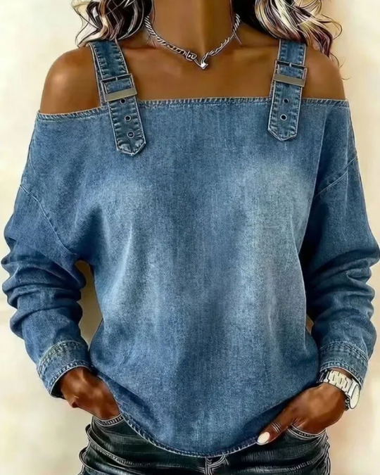Denim top Dames | Off-shoulder Look & Verstelbare Bandjes