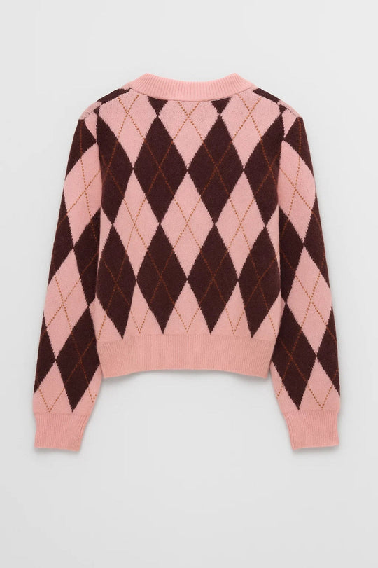 Eleanore Dames Gebreid Vest | Argyle Ruitpatroon | Roze/Bruin 2