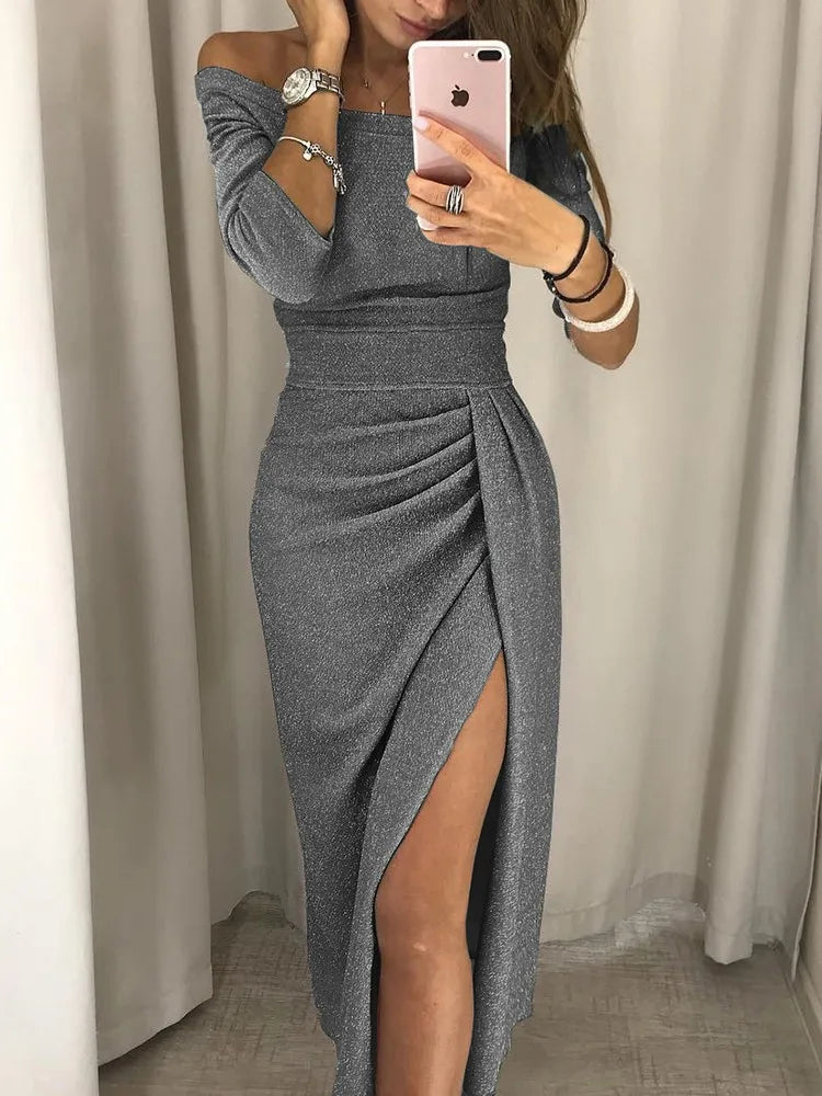 Elegante Jurk Dames | Off-Shoulder & Split
