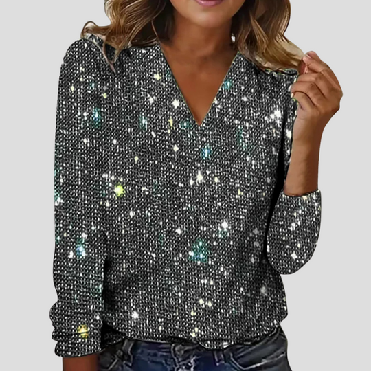 Elegante V-hals glitterblouse met lange mouwen 1
