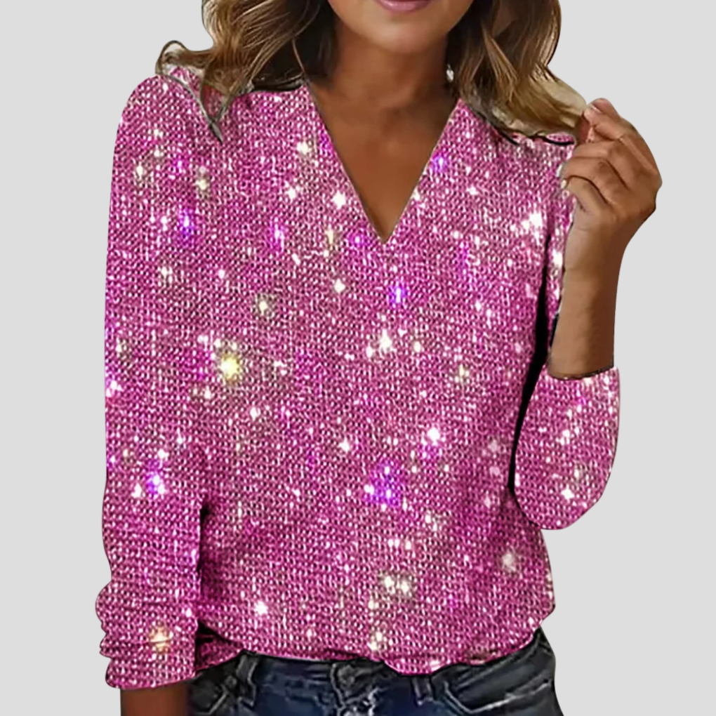 Elegante V-hals glitterblouse met lange mouwen 3