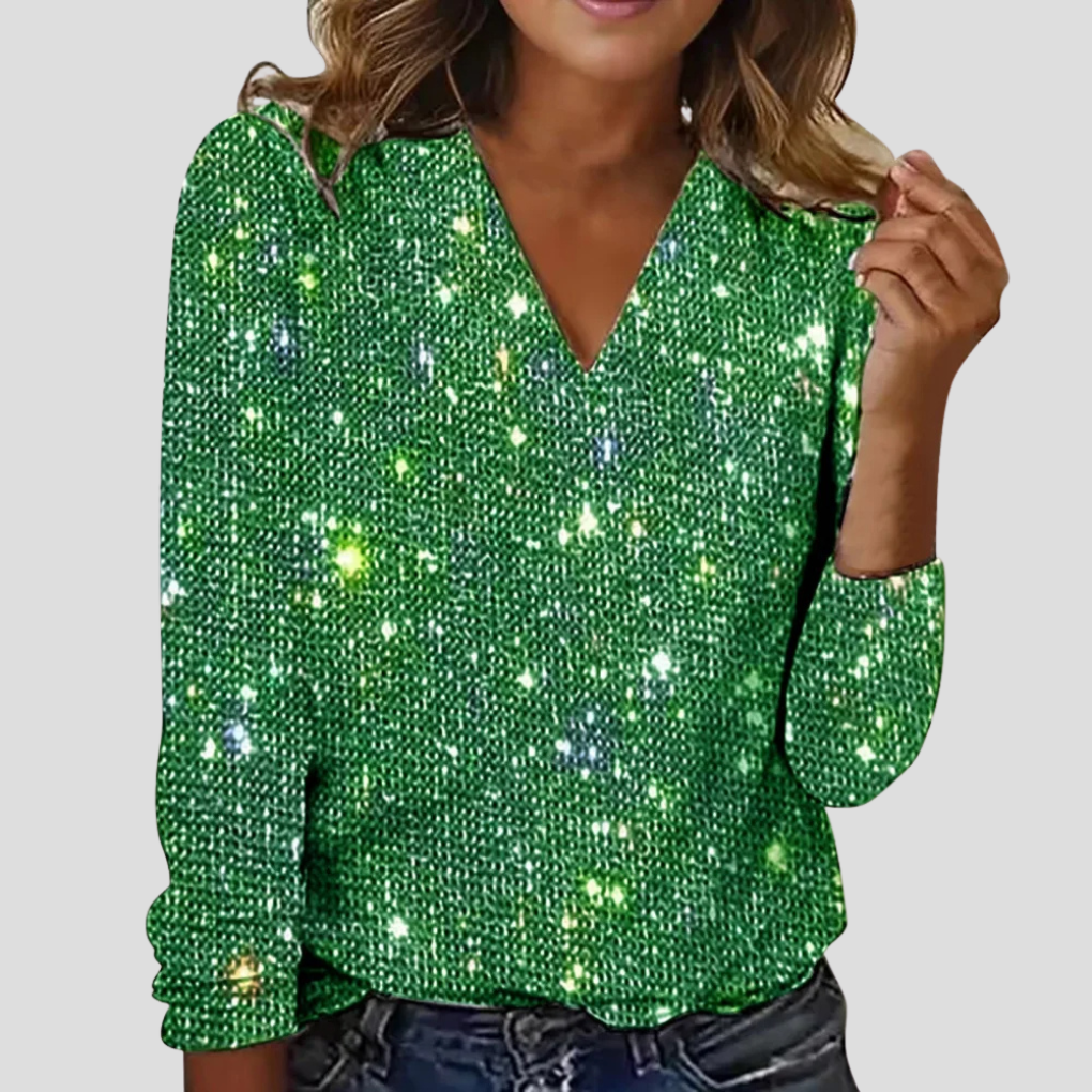 Elegante V-hals glitterblouse met lange mouwen 4