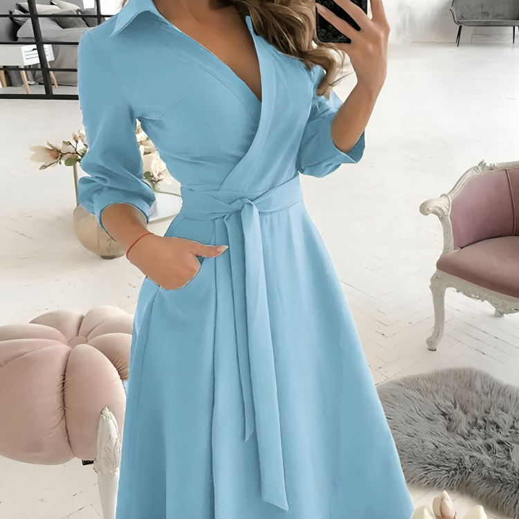 Elegante jurk met lange mouwen en V-hals voor vrouwen 1