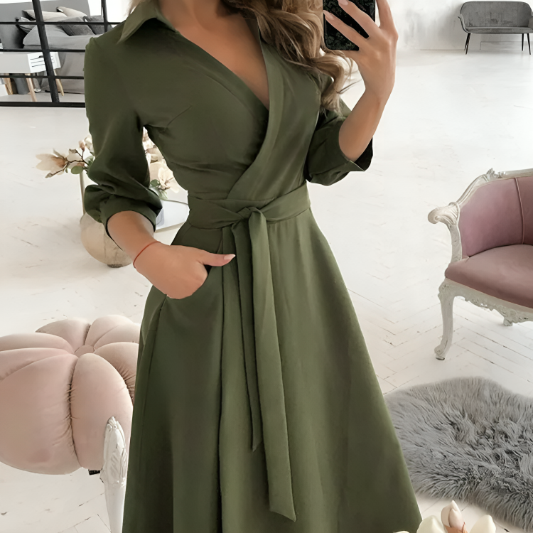 Elegante jurk met lange mouwen en V-hals voor vrouwen 2