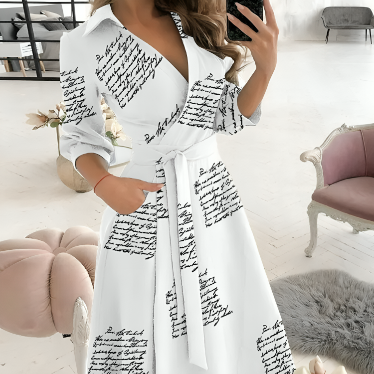 Elegante jurk met lange mouwen en V-hals voor vrouwen 3