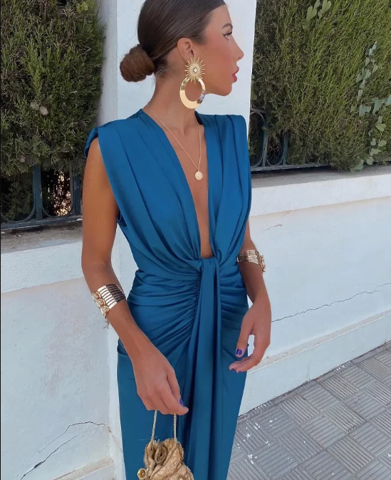 Elegantes Ärmelloses Midi-Galakleid Damen mit V-Ausschnitt - Amelia 6