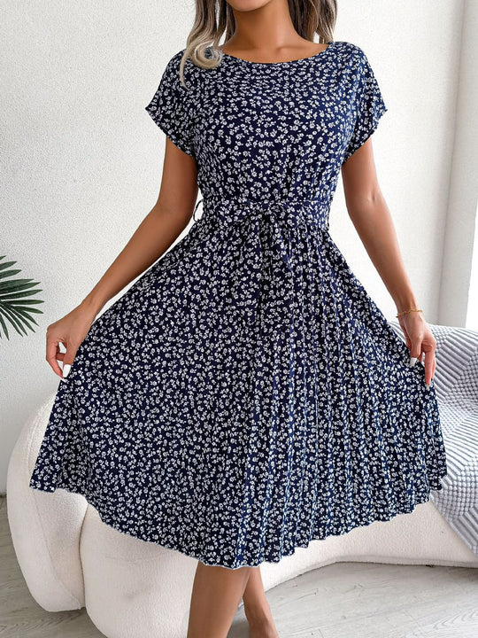 Elegantes Geblümtes Midi-Sommerkleid Damen mit Kurzen Ärmeln - Emma