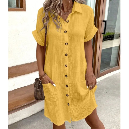 Elegantes Lässiges Mini-Sommerkleid Damen mit Kragen und Taschen - Carlijn