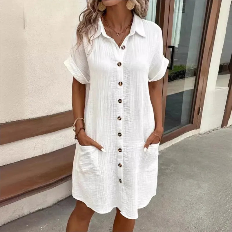 Elegantes Lässiges Mini-Sommerkleid Damen mit Kragen und Taschen - Carlijn
