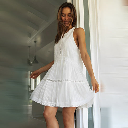 Elegantes Leichtes Mini-Sommerkleid Damen mit Hohem Ausschnitt - Leanna