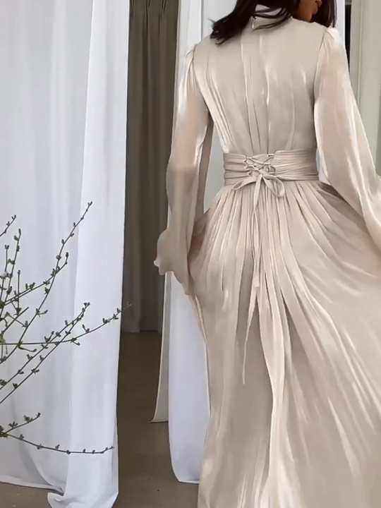 Elegantes Maxi-Galakleid Damen mit Falten und Bindegürtel - Sopia 5