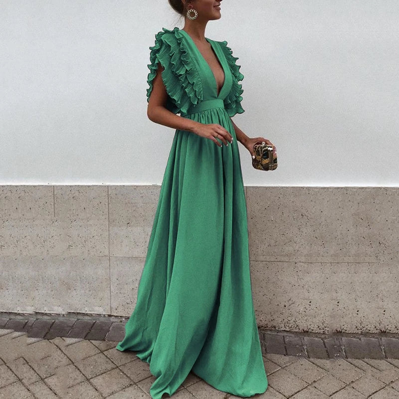 Elegantes Maxi-Galakleid Damen mit Gerafften Ärmeln - Kailey 2