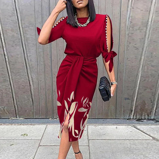 Elegantes Midi-Sommerkleid Damen mit 3/4-Ärmeln und Wickelgürtel - Diana