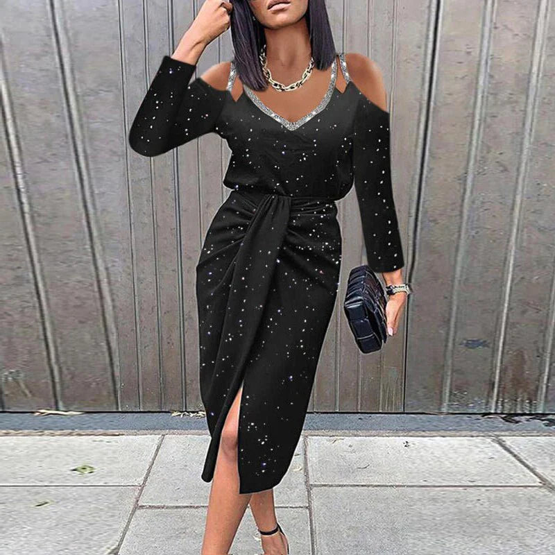 Elegantes Midi-Sommerkleid Damen mit 3/4-Ärmeln und Wickelgürtel - Diana