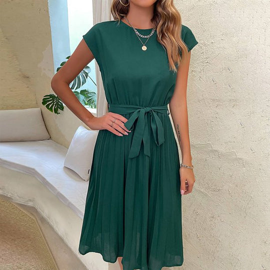 Elegantes Midi-Sommerkleid Damen mit Kurzen Ärmeln und Gürtel - Nora
