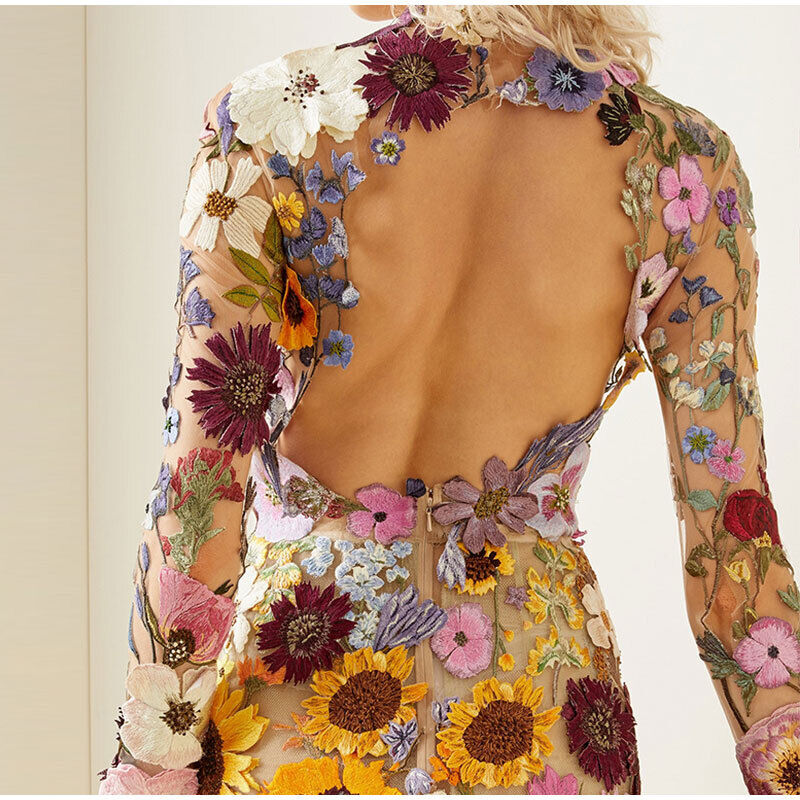 Elegantes Mini-Sommerkleid Damen mit Hohem Ausschnitt und Blumenmotiv - Flora
