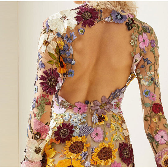Elegantes Mini-Sommerkleid Damen mit Hohem Ausschnitt und Blumenmotiv - Flora