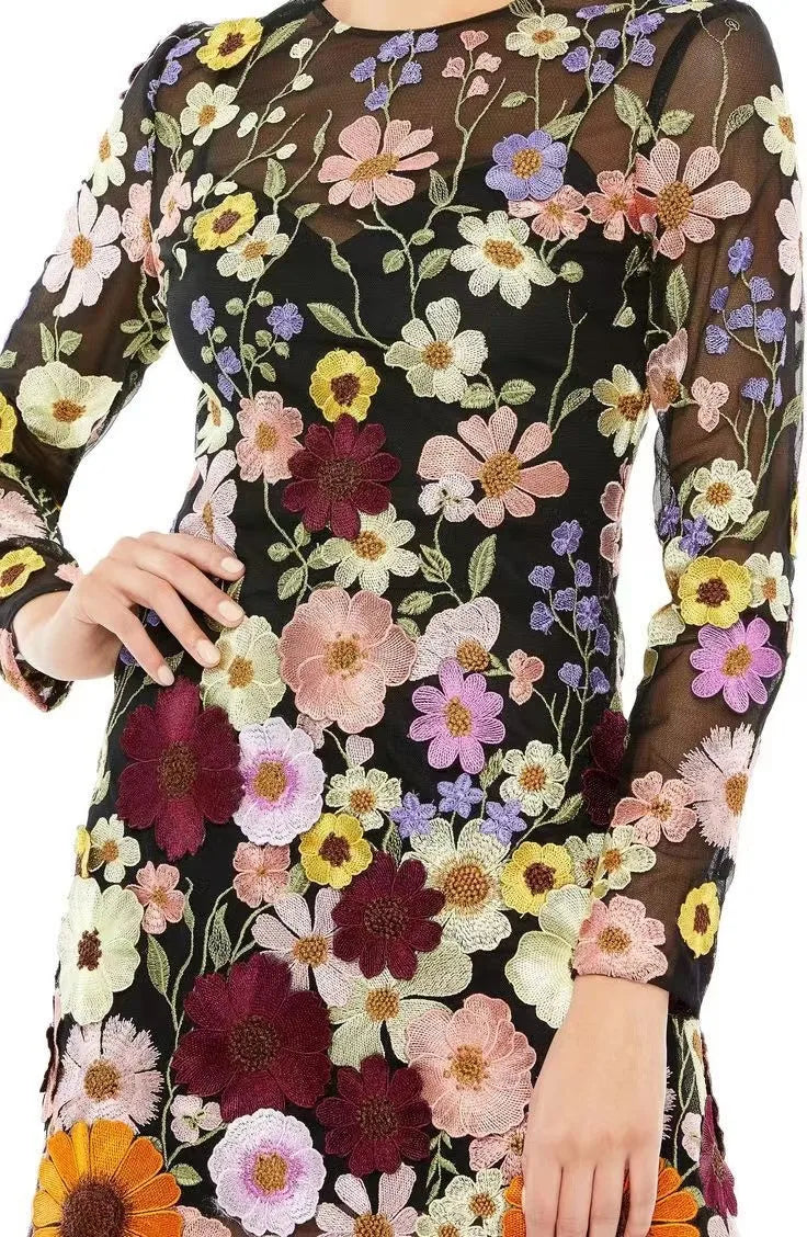 Elegantes Mini-Sommerkleid Damen mit Hohem Ausschnitt und Blumenmotiv - Flora
