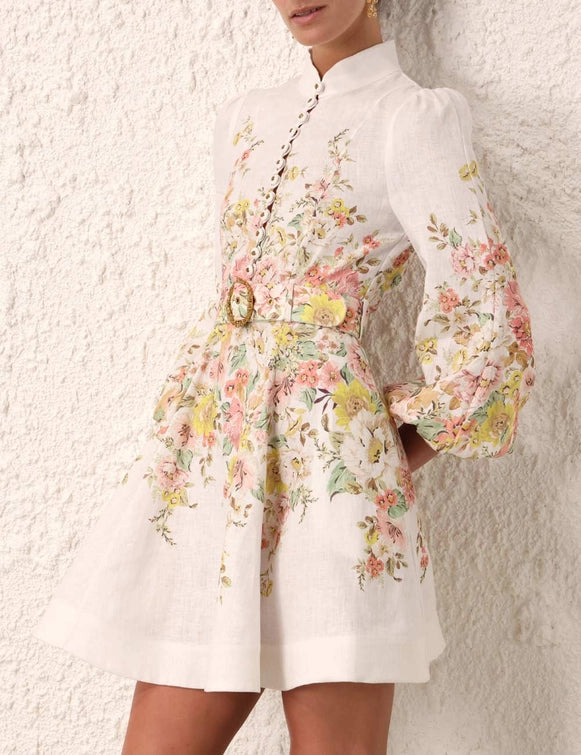 Elegantes Mini-Sommerkleid Damen mit Knopfleiste und Langen Ärmeln - Louelle 1