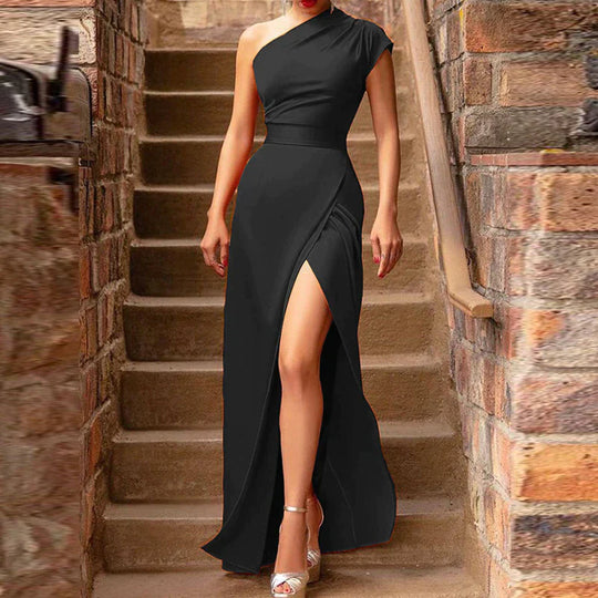Elegantes One-Shoulder-Maxi-Galakleid Damen mit Hohem Schlitz - Prue
