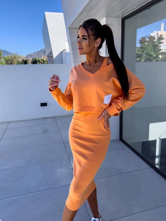 Elegantes Zweiteiliges Sommer-Set Damen aus Midirock und Sweatshirt - Amelia