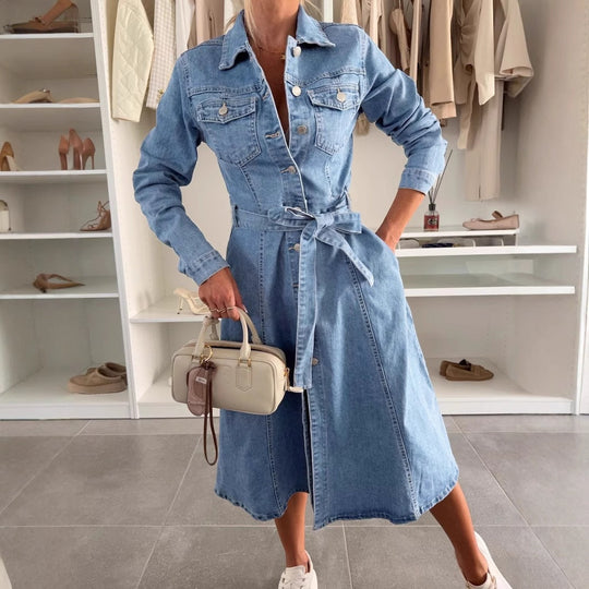Emily | Maxi Denim Jurk Lange Mouwen 0