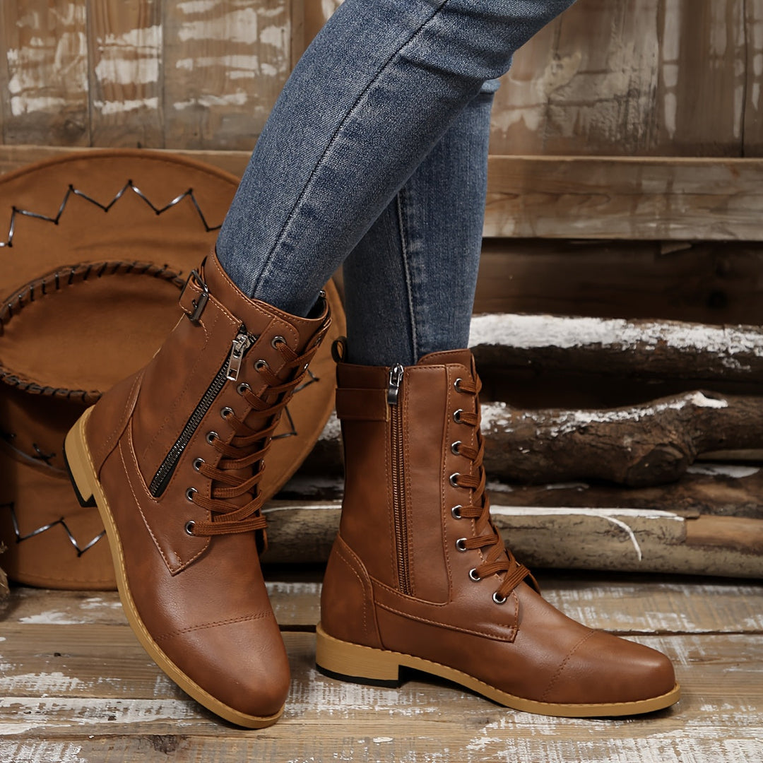 Enkellaars Dames | Handige Ritssluiting & Stoere Veterlook