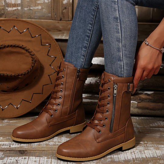 Enkellaars Dames | Handige Ritssluiting & Stoere Veterlook