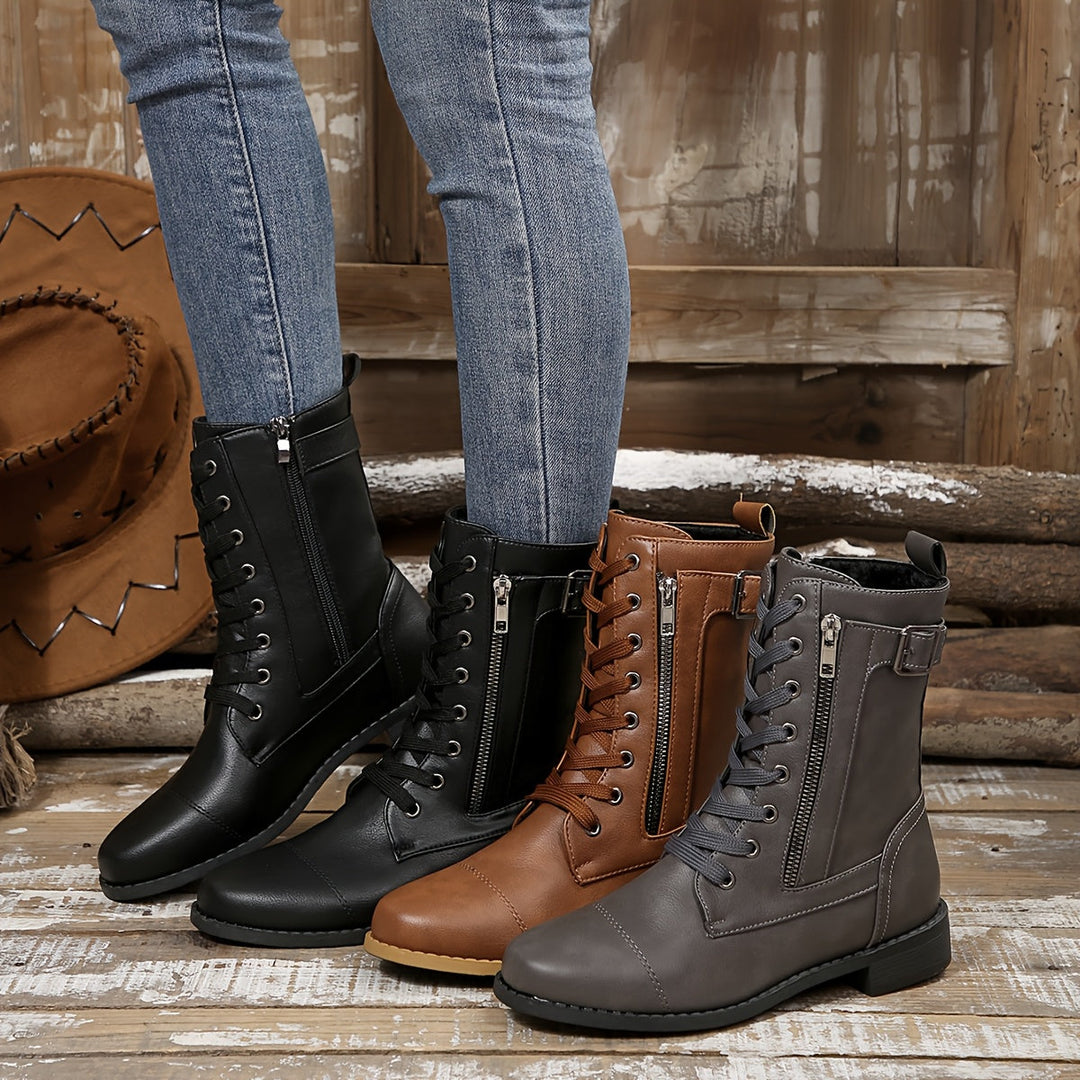 Enkellaars Dames | Handige Ritssluiting & Stoere Veterlook