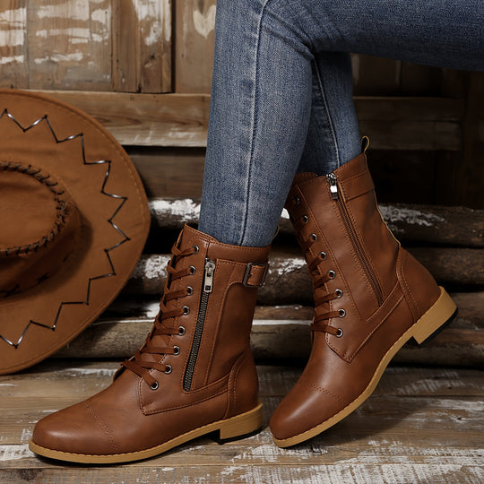 Enkellaars Dames | Handige Ritssluiting & Stoere Veterlook