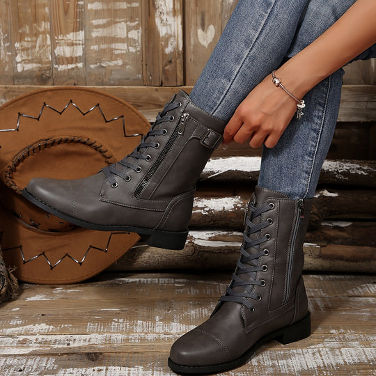Enkellaars Dames | Handige Ritssluiting & Stoere Veterlook
