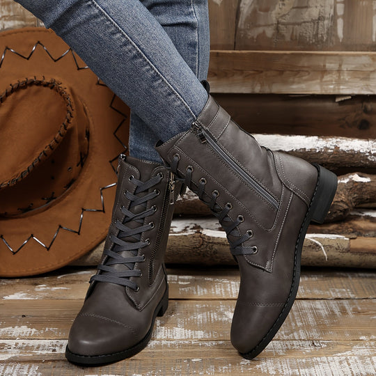 Enkellaars Dames | Handige Ritssluiting & Stoere Veterlook