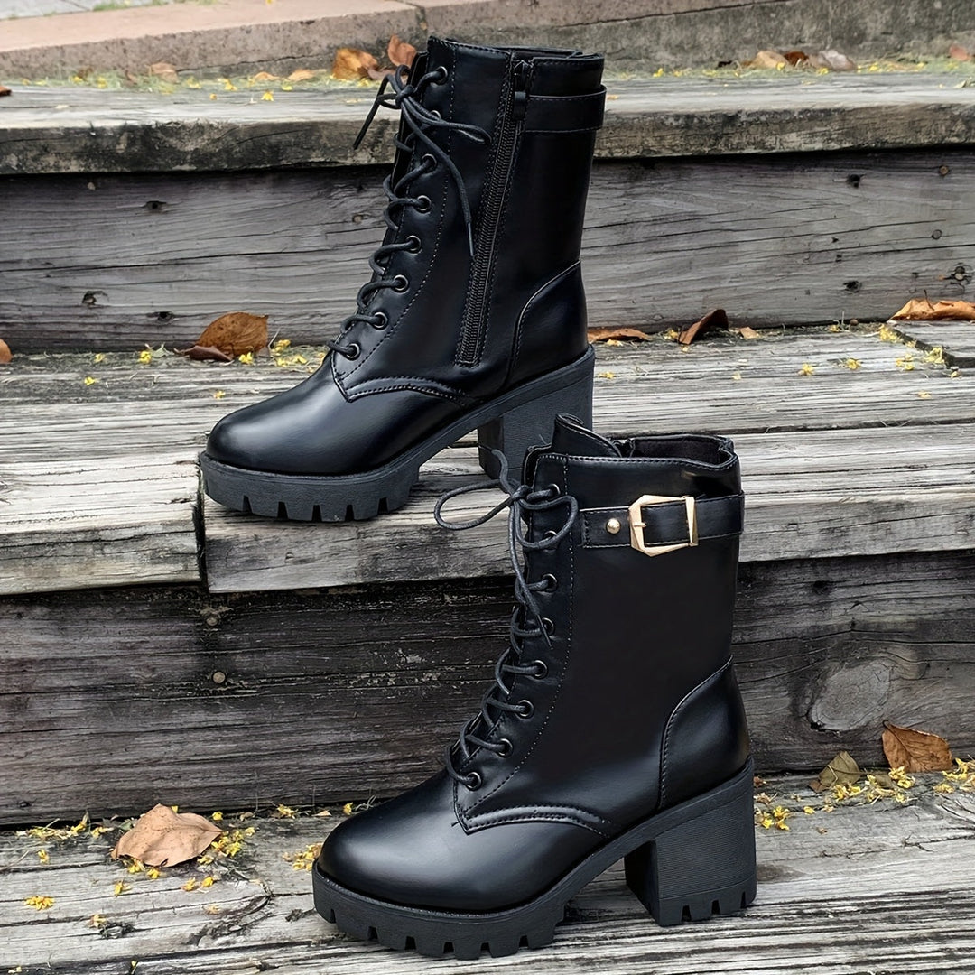 Enkellaars Dames | Stevige Blokhak & Stoere Veterlook