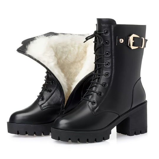 Enkellaars Dames | Stevige Blokhak & Stoere Veterlook