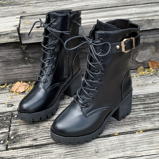 Enkellaars Dames | Stevige Blokhak & Stoere Veterlook