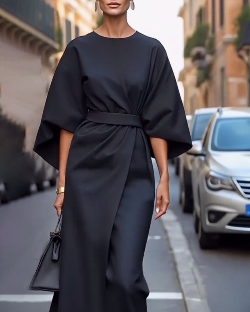 Festliches Midi-Sommerkleid Damen mit Dreiviertelärmeln und Gürtel - Paulien