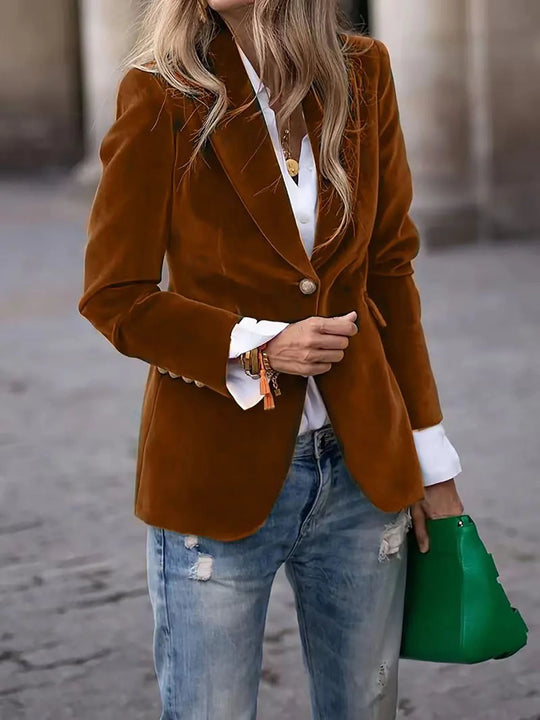 Fluwelen Blazer Dames | Getailleerde Pasvorm & Gouden Knopen
