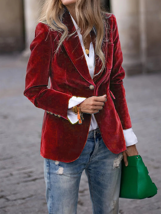 Fluwelen Blazer Dames | Getailleerde Pasvorm & Gouden Knopen