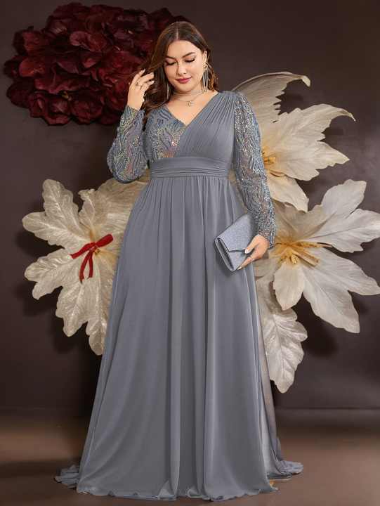 Formelles Maxi-Festkleid Damen mit Langen Ärmeln - Olivia 2