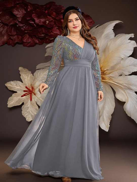 Formelles Maxi-Festkleid Damen mit Langen Ärmeln - Olivia 3