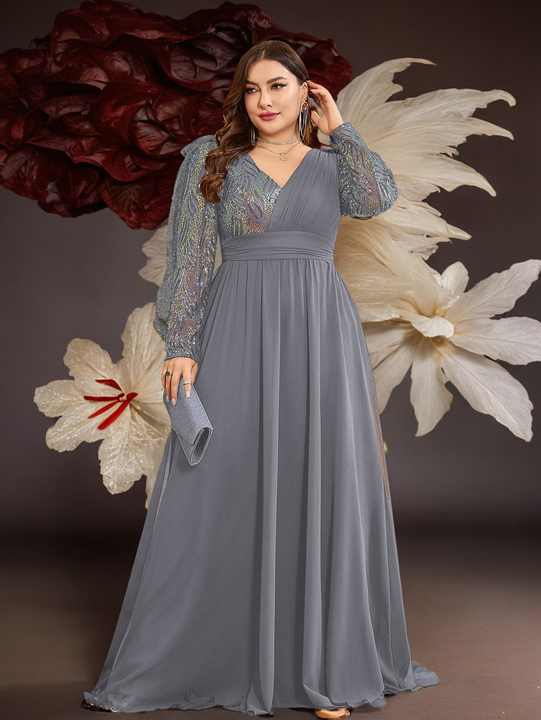 Formelles Maxi-Festkleid Damen mit Langen Ärmeln - Olivia 5